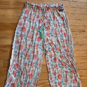 Matilda Jane Floral Wide Leg Lounge Pajama Pants Pink Blue Tassel Drawstring XS